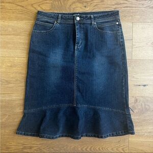 Vintage Y2K Kikit Jeans Denim Embroidered Skirt Sz 10 Knee length Ruffle Hem